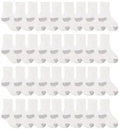 36 Pairs Yacht & Smith Kid's Cotton Terry Cushioned White With Gray Heel/toe Crew Socks - Kids Socks for Homeless and Charity