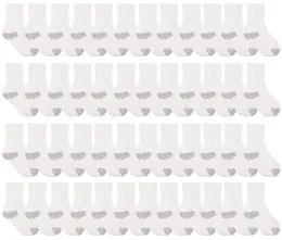 48 Pairs Yacht & Smith Kid's Cotton Terry Cushioned White With Gray Heel/toe Crew Socks - Kids Socks for Homeless and Charity