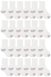 24 Pairs Yacht & Smith Kid's Cotton Terry Cushioned White With Gray Heel/toe Crew Socks - Kids Socks for Homeless and Charity