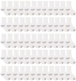 60 Pairs Yacht & Smith Kid's Cotton White With Gray Heel/toe Crew Socks - Kids Socks for Homeless and Charity