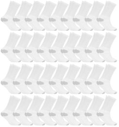 36 Wholesale Men's Cotton Crew Socks, White With Gray Heel Toe, Size 10-13