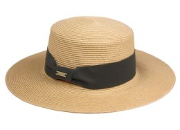 6 Pieces Braid Paper Straw Boater Hats With Black Band In Light Brown - Fedoras, Driver Caps & Visor