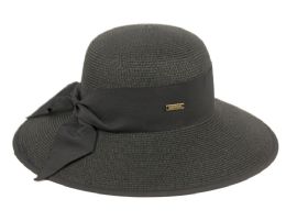 12 Pieces Paper Straw Sun Floppy Hats With Grosgrain Band And Fabric Edge In Black - Sun Hats