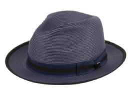 12 Wholesale Richman Brothers Polybraid Fedora Hats With Grosgrain Band In Gray