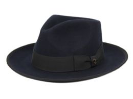 6 Pieces Richman Brothers Wool Felt Fedora With Grosgrain Band In Navy - Fedoras, Driver Caps & Visor