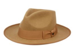 6 Wholesale Richman Brothers Wool Felt Fedora With Grosgrain Band In Tan