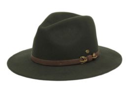 6 Pieces Wool Felt Fedora Hats W/leather Band In Olive - Fedoras, Driver Caps & Visor