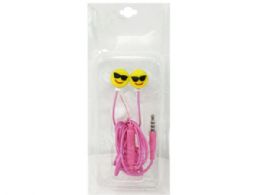 72 Bulk Emoji Sunglasses Earbuds In Pink And Yellow