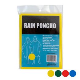 72 Wholesale Rain Poncho W/hood Plastic 52 X 80in/60g 4ast Colors Pb Insert