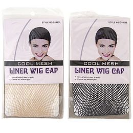 72 Wholesale Wig Fishnet Cap 1pc Black/nude