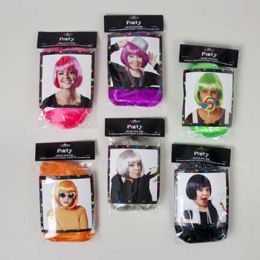 36 Wholesale Wig Ladies Bob Style 6ast 4neons/black/platinum Color Pbh/full Insert Card