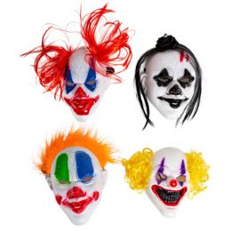 24 Wholesale Clown Mask W/hair 4ast Scary