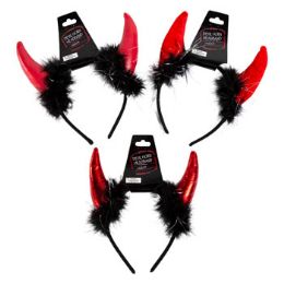 36 pieces Devil Horn Headband 3ast Texture W/feathers & Tinsel Hlwn Barbell - Costumes & Accessories