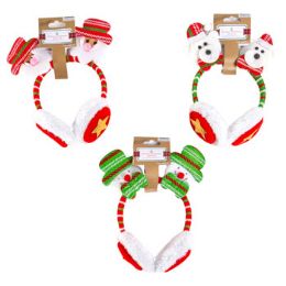 24 pieces Headbopper Xmas W/earmuff 3ast Snowman/santa/bearbarbell Header - Costumes & Accessories