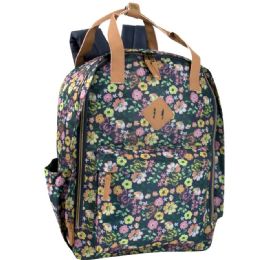 24 Pieces Floral Print 17 Inch Twin Handle Squared Backpack - Backpacks 17"