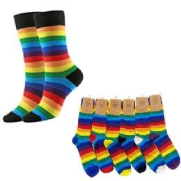 72 Wholesale 1pr Crew Socks [rainbow Stripes] 10-13