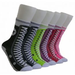 360 Wholesale Ladies Shoe Lace Printed Crew Socks Size 9-11