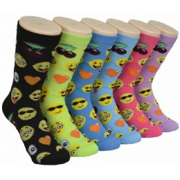 360 Pairs Ladies Assorted Emoji Crew Socks Size 9-11 - Womens Crew Sock
