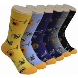 360 Bulk Ladies Assorted Fun Socks Cute Bumble Bee Printed Crew Socks Size 9-11