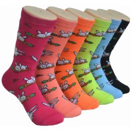 360 Wholesale Ladies Assorted Fun Colorful Bunny Printed Crew Socks Size 9-11