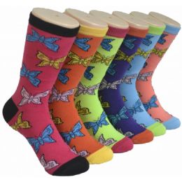 360 Wholesale Ladies Assorted Fun Colorful Butterfly Printed Crew Socks Size 9-11