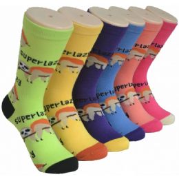 360 Wholesale Ladies Assorted Fun Super Lazy Printed Crew Socks Size 9-11