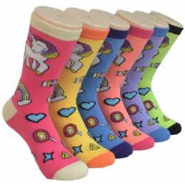 360 Pairs Ladies Assorted Fun Unicorn Printed Crew Socks Size 9-11 - Womens Crew Sock