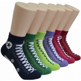 480 Pairs Women's Low Cut Lace Up Printed Sock - Womens Ankle Sock