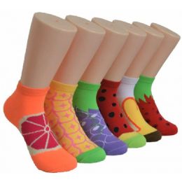 480 Bulk Women's Fun Fruit Printed Ankle Low Cut Socks