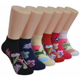 480 Wholesale Women's Fun Colorful Floral Printed Ankle Low Cut Socks