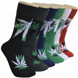 288 Pairs Men's Novelty Socks In Leaf Print - Mens Dress Sock