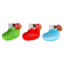 36 Wholesale Dog Toy Christmas Plush Stocking 3 Asst Merry Christmas Print In Pdq #p32591