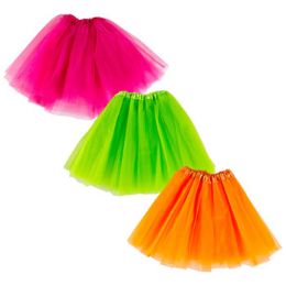 24 Pieces Tutu Neon Tulle 3ast Colorschild/teen Size Pink/grn/orangeheader Card - Costumes & Accessories