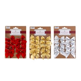 36 pieces Bow Mini 8ct Metallic Polyester 2.17x2.36in 3ast Clrs Xmas Tcd Gold/silver/red - Bows & Ribbons