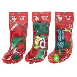36 Wholesale Cat Toy Christmas Stocking 6pc 3 Assorted In Pdq