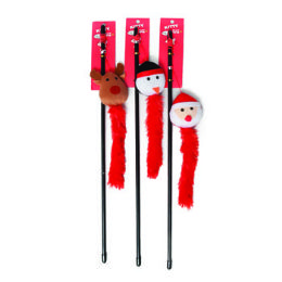 72 Wholesale Cat Toy Christmas Wand 19.5 In 3 Assorted In Pdq Santa, Snowman, Reindeer