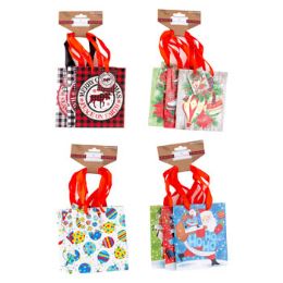 72 Wholesale Gift Bag Small 3pk Christmas 12ast 4.25x2.25x5.25in Barbell