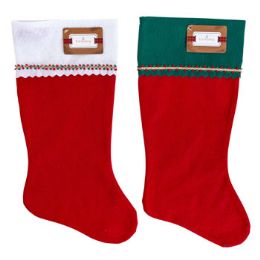 36 pieces Stocking Felt 19in Red W/braided Trim White/green Cuff Jhook/ht 4.25in Cuff - Christmas Stocking