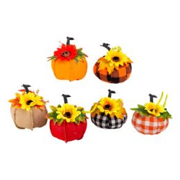 24 Wholesale Pumpkin W/floral Decor Burlap/