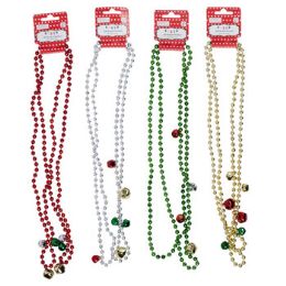 48 pieces Necklace Bead 2pk Christmas W/3 Jingle Bells 4ast Colors Christmas Barbell Card - Necklace