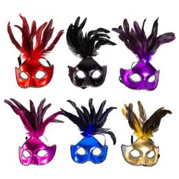 24 Wholesale Mask Carnivale Shiny W/feathers