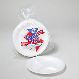 24 pieces Foam Plate 8-7/8" Dia W/dividers 22ct In Printed Polybag - Disposable Plates & Bowls