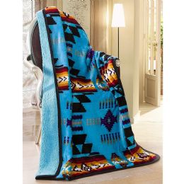2 Wholesale Southwest Aztec Sherpa Borrego Fleece Throw Blanket In Torquoise