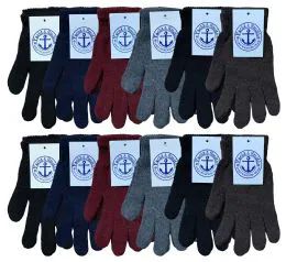 12 Wholesale Yacht & Smith Men's Knit Winter Gloves Assorted Solid Colors, Warm Acrylic Gloves