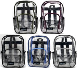 24 Wholesale Backpack - Clear Vinyl Assorted Colors