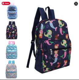 24 Wholesale 15" Kids Basic Backpack In Assorted Prints