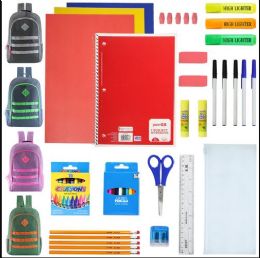 12 Wholesale 50 Piece Basic School Supply Kit With 19" Backpack