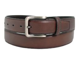 24 Pieces Men's Belt Casual Dress With Single Prong Buckle In Brown - Mens Belts
