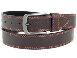 24 Pieces Heavy Double Stitched Belt In Brown - Mens Belts