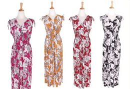96 Wholesale Ladies Floral Pattern V Neck Long Summer Dress